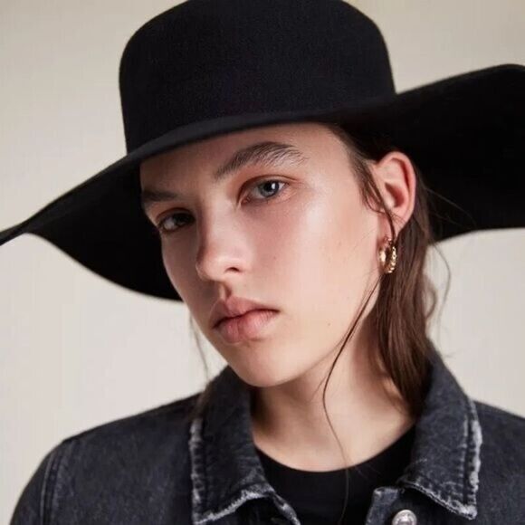 All Saints Accessories - All Saints NWT Faye Chain Bolero Hat Wool Black Floppy Western OS